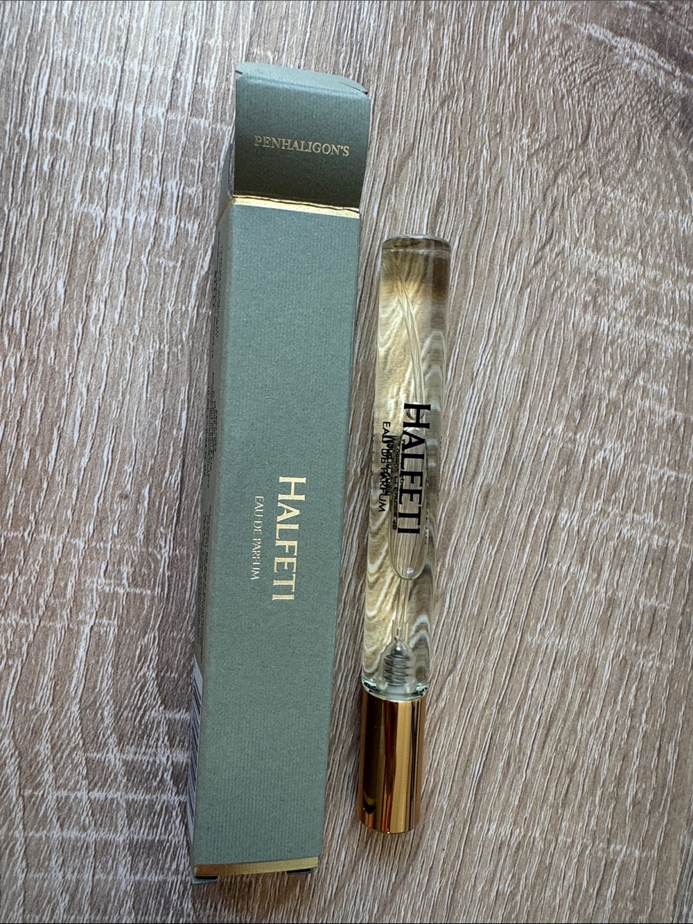 Penhaligon's Halfeti Rollerball in Sage Green with Gold Accents